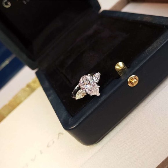 💞Crystal Clear Sweet Pear Pure Zircon Gems Silver Rings for Women,MARR9075 - Picture 6 of 10